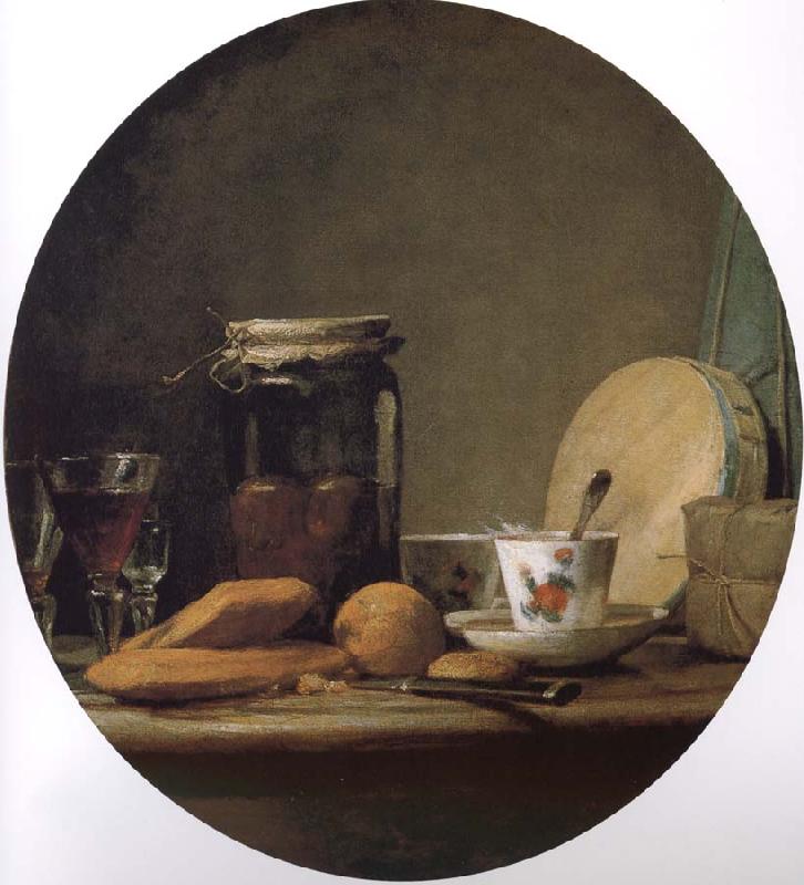 Jean Baptiste Simeon Chardin Equipped with a jar of apricot glass knife still life, etc.